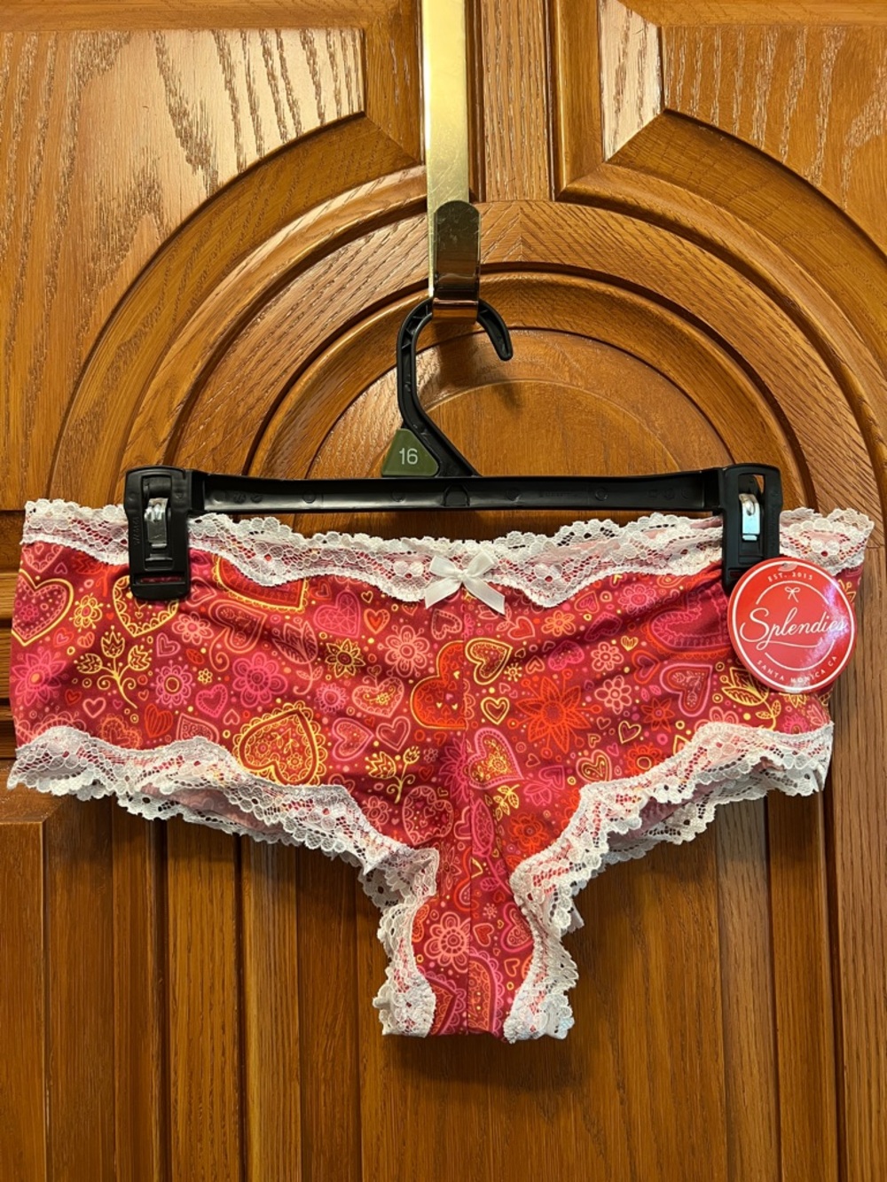 Women's Red Heart-Print Lace Trim Boyshorts